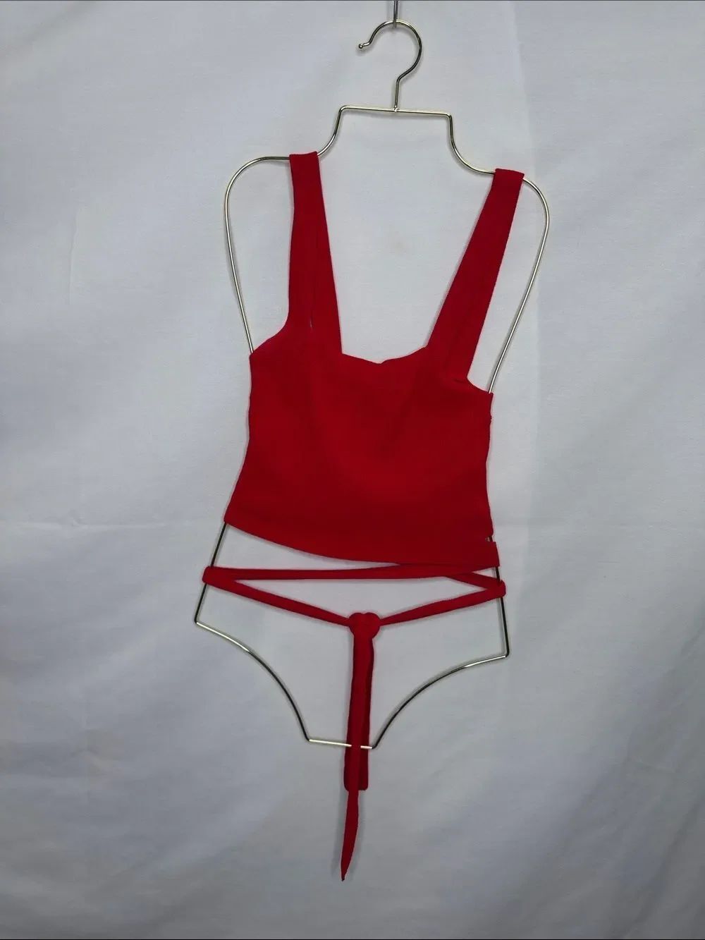 Urban Outfitters Red Ribbed Wrap-Detail Bandeau Tank